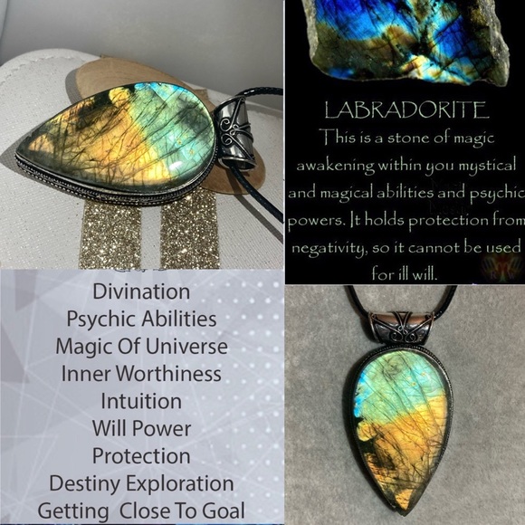 2 Tone Glowing Labradorite Gemstone Huge Handmade Pendant Necklace - Picture 1 of 7